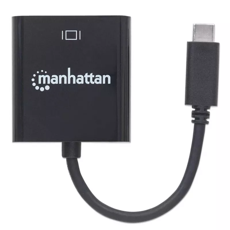 Manhattan USB-C į VGA keitiklio kabelis, 1080p@60Hz, juodas, 8cm, kištukas į lizdą, visą gyvenimą trunkanti garantija