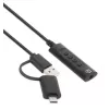 Manhattan USB-C ir USB-A į 3,5 mm stereo garso adapterio laidas, 2-in-1, kištukas į lizdą, 1 m, palaiko ausinių mikrofoną ir garsą, CTIA standartas, garsumo ir nutildymo valdymas, juoda