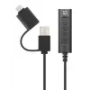 Manhattan USB-C ir USB-A į 3,5 mm stereo garso adapterio laidas, 2-in-1, kištukas į lizdą, 1 m, palaiko ausinių mikrofoną ir garsą, CTIA standartas, garsumo ir nutildymo valdymas, juoda