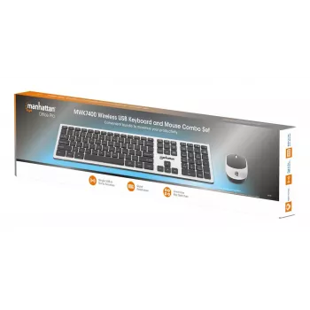 Manhattan MWK7400 Belaidis klaviatūros ir pelės rinkinys, USB-A nano imtuvas, 1200 dpi, sidabrinis/juodas