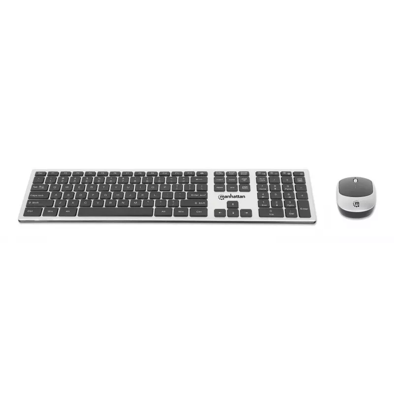 Manhattan MWK7400 Belaidis klaviatūros ir pelės rinkinys, USB-A nano imtuvas, 1200 dpi, sidabrinis/juodas