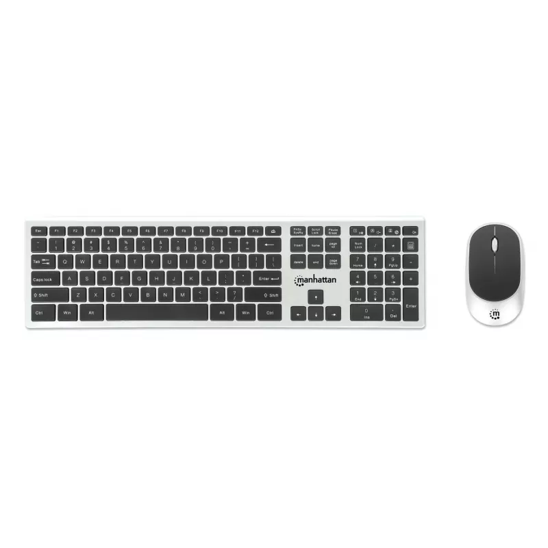 Manhattan MWK7400 Belaidis klaviatūros ir pelės rinkinys, USB-A nano imtuvas, 1200 dpi, sidabrinis/juodas