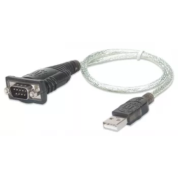 Manhattan USB-A į Serial keitiklio laidas, 45 cm, Vyriškas į Vyrišką, Serial/RS232/COM/DB9, Prolific PL-2303RA mikroschema, Juodas/Sidabrinis laidas, Trejų metų garantija, Analogiškas ICUSB232V2