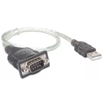Manhattan USB-A į Serial keitiklio laidas, 45 cm, Vyriškas į Vyrišką, Serial/RS232/COM/DB9, Prolific PL-2303RA mikroschema, Juodas/Sidabrinis laidas, Trejų metų garantija, Analogiškas ICUSB232V2