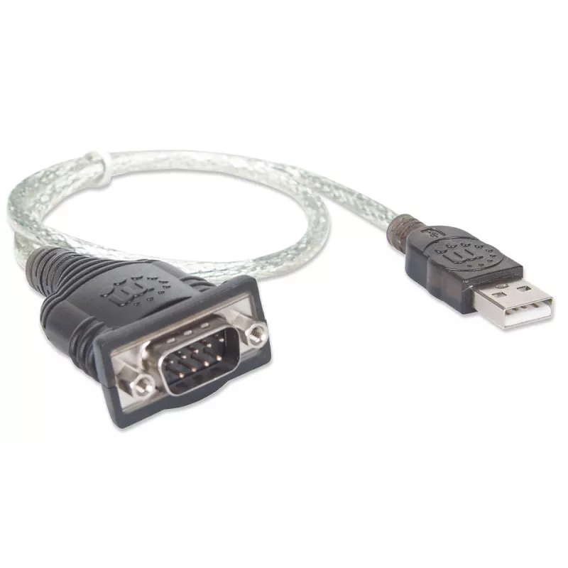 Manhattan USB-A į Serial keitiklio laidas, 45 cm, Vyriškas į Vyrišką, Serial/RS232/COM/DB9, Prolific PL-2303RA mikroschema, Juodas/Sidabrinis laidas, Trejų metų garantija, Analogiškas ICUSB232V2