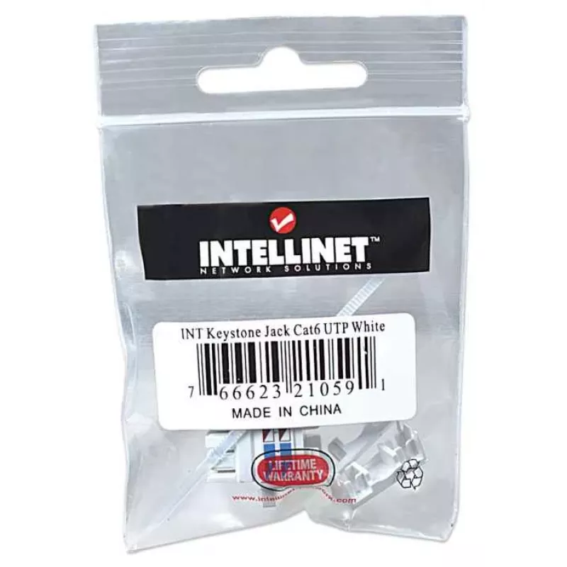 Intellinet Keystone Jack, Cat6, UTP, Punch-down, Baltas, Plokščias, RJ-45, Moteriška, 22/26 AWG