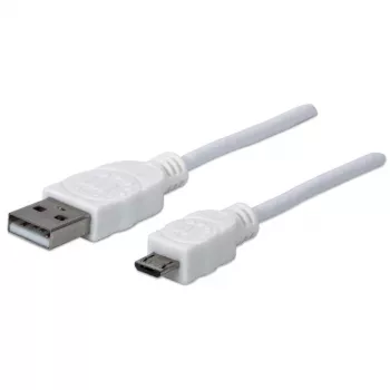 Manhattan USB-A į Micro-USB laidas, 1,8 m, Vyriškas į Vyrišką, 480 Mbps (USB 2.0), Hi-Speed USB, Baltas, Viso gyvenimo garantija