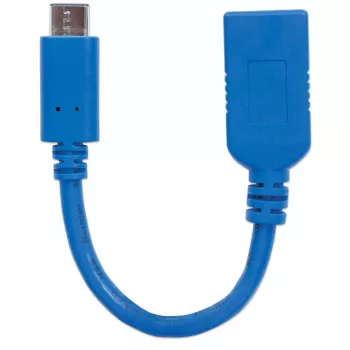 Manhattan USB-C į USB-A laidas, 15 cm, vyriškas į moterišką, 5 Gbps (USB 3.2 Gen1), 3A greitas įkrovimas, mėlynas, viso gyvenimo garantija