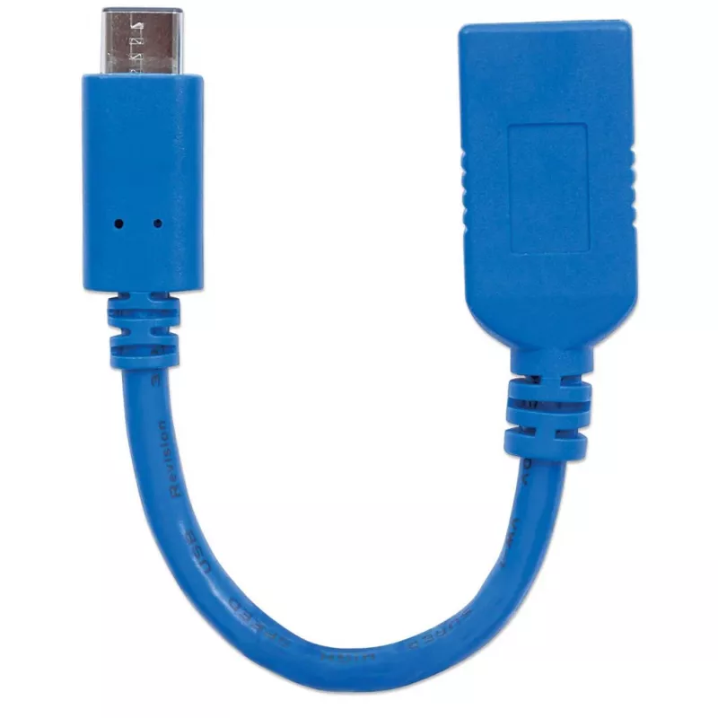 Manhattan USB-C į USB-A laidas, 15 cm, vyriškas į moterišką, 5 Gbps (USB 3.2 Gen1), 3A greitas įkrovimas, mėlynas, viso gyvenimo garantija