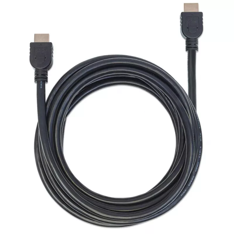 Manhattan HDMI 4K@60Hz laidas su Ethernet – CL3, 5 m, tinkamas montuoti sienoje, visiems 4K ir 1080p/HD įrenginiams, vyriškas į vyrišką, juodas, Ultra HD 4k x 2k, viso gyvenimo garantija, Premium High Speed