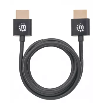 Manhattan HDMI kabelis su Ethernet (ypač plonas), 4K@60Hz (Premium High Speed), 1 m, vyriški kištukai, juodas