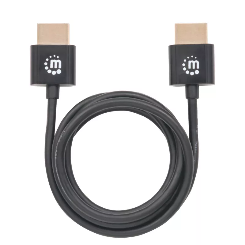 Manhattan HDMI kabelis su Ethernet (ypač plonas), 4K@60Hz (Premium High Speed), 1 m, vyriški kištukai, juodas