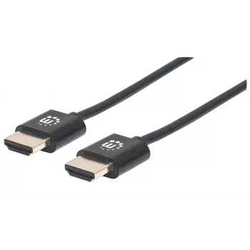 Manhattan HDMI laidas su Ethernet (ypač plonas), 4K@60Hz (Premium High Speed), 1,8 m, Kištukas–Kištukas, Juodas, Ultra HD 4k x 2k, Visiškai ekranuotas, Auksuoti kontaktai, Viso gyvenimo garantija