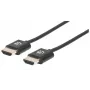 Manhattan HDMI laidas su Ethernet (ypač plonas), 4K@60Hz (Premium High Speed), 1,8 m, Kištukas–Kištukas, Juodas, Ultra HD 4k x 2k, Visiškai ekranuotas, Auksuoti kontaktai, Viso gyvenimo garantija
