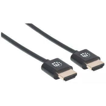 Manhattan HDMI laidas su Ethernet (ypač plonas), 4K@60Hz (Premium High Speed), 1,8 m, Kištukas–Kištukas, Juodas, Ultra HD 4k x 2k, Visiškai ekranuotas, Auksuoti kontaktai, Viso gyvenimo garantija
