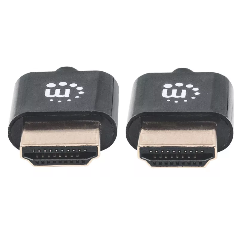 Manhattan HDMI laidas su Ethernet (ypač plonas), 4K@60Hz (Premium High Speed), 1,8 m, Kištukas–Kištukas, Juodas, Ultra HD 4k x 2k, Visiškai ekranuotas, Auksuoti kontaktai, Viso gyvenimo garantija