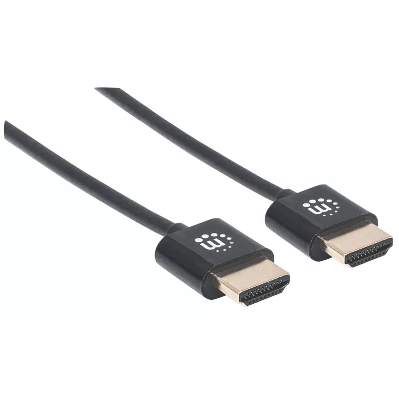 Manhattan HDMI kabelis su Ethernet (ypač plonas), 4K@60Hz (Premium High Speed), 3m, Kištukas–Kištukas, Juodas, Ultra HD 4k x 2k, Visiškai ekranuotas, Auksuoti kontaktai, Viso gyvenimo garantija
