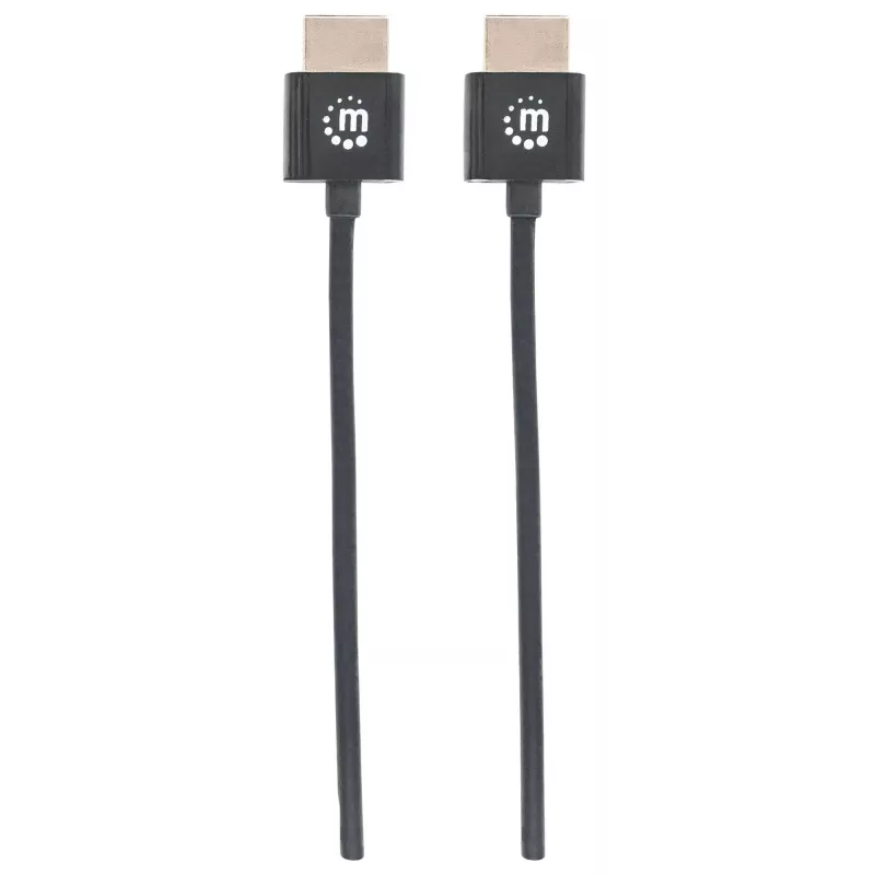 Manhattan HDMI kabelis su Ethernet (ypač plonas), 4K@60Hz (Premium High Speed), 3m, Kištukas–Kištukas, Juodas, Ultra HD 4k x 2k, Visiškai ekranuotas, Auksuoti kontaktai, Viso gyvenimo garantija