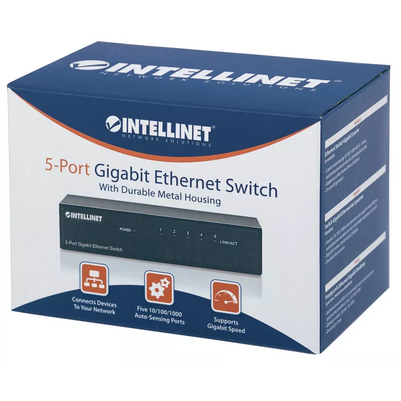 Intellinet 5 prievadų gigabitinis eterneto komutatorius, stalinis, metalinis korpusas, IEEE 802.3az (energiją taupantis eternetas)