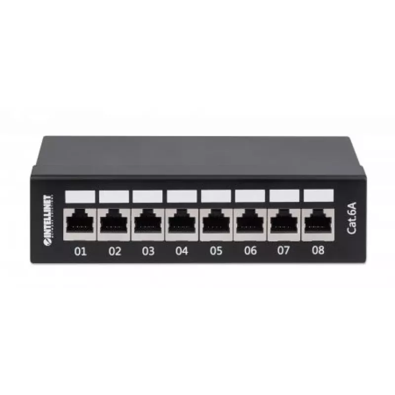 Intellinet Patch Panel, Cat6a, FTP, 8 prievadų, stalinis, ekranuotas, 90° viršutiniai lizdai, juodas