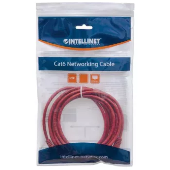 Intellinet tinklo jungiamasis kabelis, Cat6, 0,5 m, raudonas, CCA, U/UTP, PVC, RJ45, paauksuoti kontaktai, be užkabinimo, su apsauginiu gaubteliu, viso gyvenimo garantija
