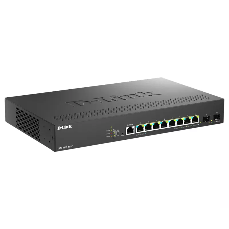 D-Link DMS-1250-10SP/E valdomas tinklo jungiklis 2.5G Ethernet (100/1000/2500) Power over Ethernet (PoE) juodas