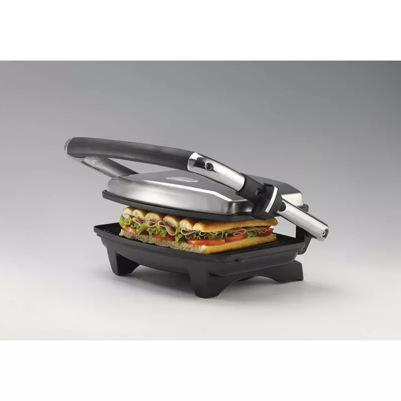 Ariete 1911 Toast & Grill Slim - nelipanti elektrinė keptuvė skrebučiams ir sumuštiniams - briaunota plokštė - 1000 W - sidabrinė