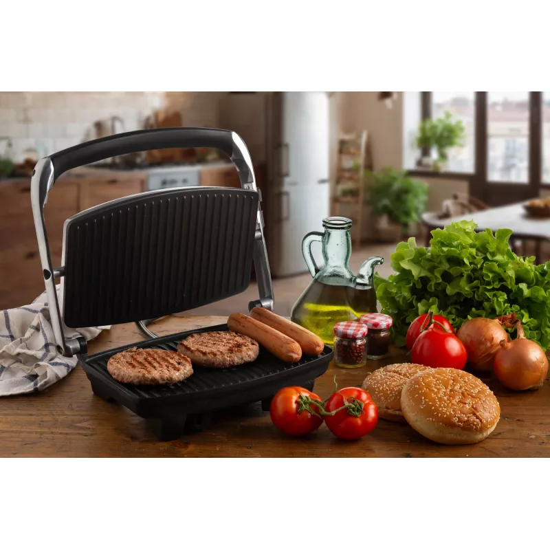 Ariete 1911 Toast & Grill Slim - nelipanti elektrinė keptuvė skrebučiams ir sumuštiniams - briaunota plokštė - 1000 W - sidabrinė