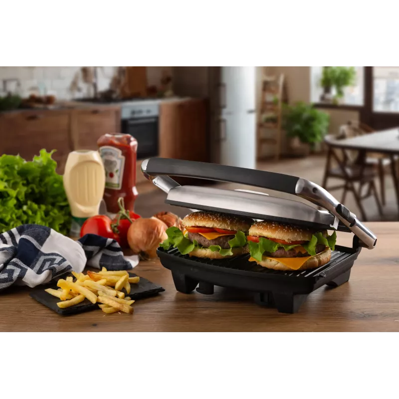 Ariete 1911 Toast & Grill Slim - nelipanti elektrinė keptuvė skrebučiams ir sumuštiniams - briaunota plokštė - 1000 W - sidabrinė