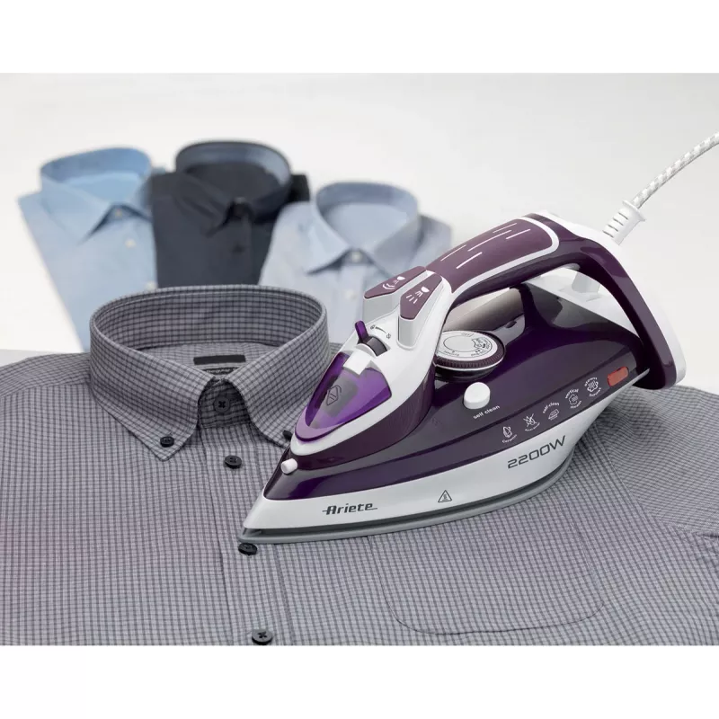 Ariete lygintuvas 2200W, sausas ir garinis, keraminis padas, 2 m, 140 g/min, baltas, violetinis, 28 g/min