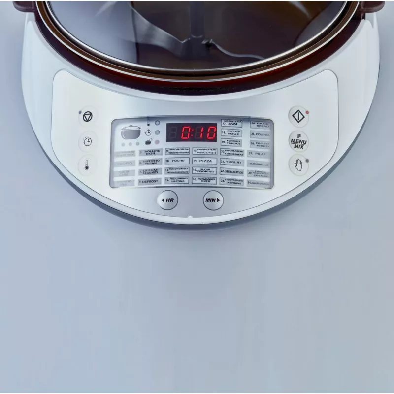 Ariete 2945 Multicooker Twist daugiafunkcis virtuvinis robotas, maisto gaminimo prietaisas su maišymo peiliuku, LCD ekranu, 30 išankstinių programų, 5 L krepšiu, receptų rinkiniu, baltas/pilkas