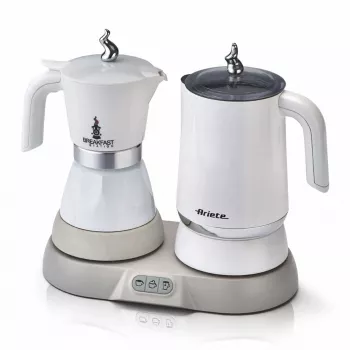Ariete 1344 Pusryčių stotelė, 3 prietaisai viename: Moka puodas, virdulys, karšto ir šalto pieno putotojas, 500 W, 2/4 puodeliai, palaiko kavą karštą, 5 funkcijos, balta