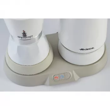 Ariete 1344 Pusryčių stotelė, 3 prietaisai viename: Moka puodas, virdulys, karšto ir šalto pieno putotojas, 500 W, 2/4 puodeliai, palaiko kavą karštą, 5 funkcijos, balta