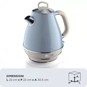 Ariete 2869 Vintage elektrinis virdulys, nerūdijantis plienas, 1,7 L, automatinis išsijungimas, 2000 W, vandeniui, arbatai ir žolelių gėrimams, pastelinė mėlyna
