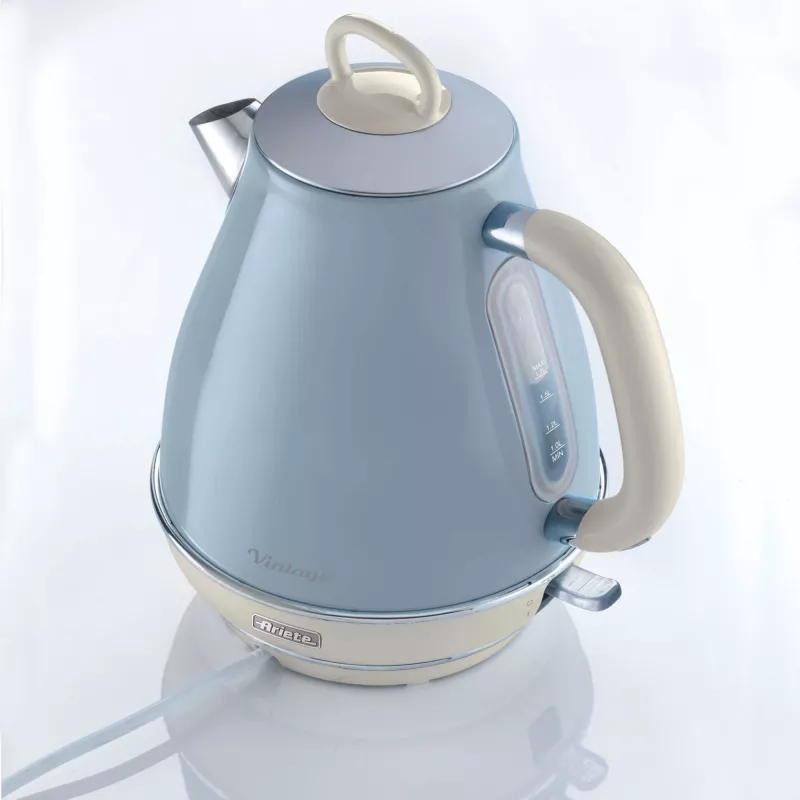Ariete 2869 Vintage elektrinis virdulys, nerūdijantis plienas, 1,7 L, automatinis išsijungimas, 2000 W, vandeniui, arbatai ir žolelių gėrimams, pastelinė mėlyna