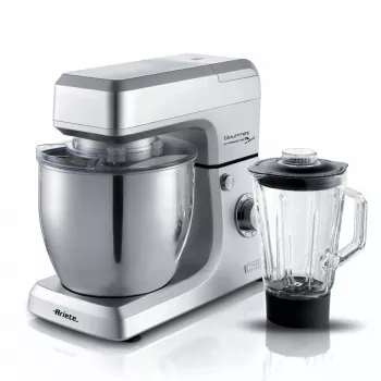 Ariete 1598 Gourmet Professional 7L Metal – Planetinis maišytuvas su blenderiu, nerūdijančio plieno dubuo 7 l, stiklinis ąsotis, 1200 W, 6 greičių