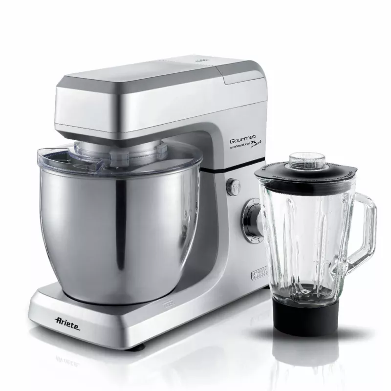 Ariete 1598 Gourmet Professional 7L Metal – Planetinis maišytuvas su blenderiu, nerūdijančio plieno dubuo 7 l, stiklinis ąsotis, 1200 W, 6 greičių
