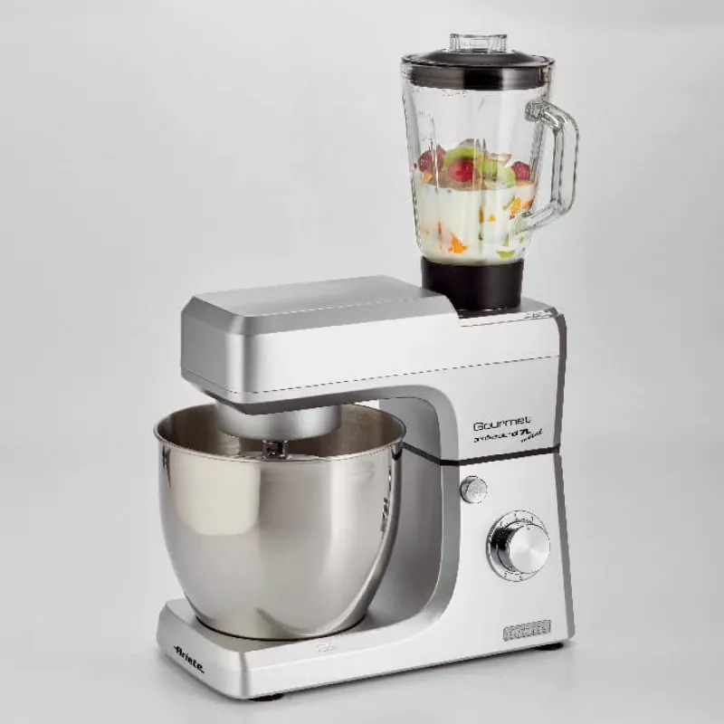 Ariete 1598 Gourmet Professional 7L Metal – Planetinis maišytuvas su blenderiu, nerūdijančio plieno dubuo 7 l, stiklinis ąsotis, 1200 W, 6 greičių