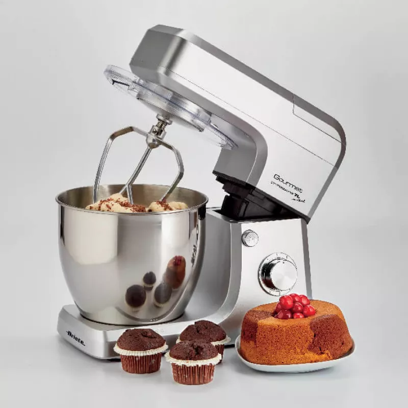 Ariete 1598 Gourmet Professional 7L Metal – Planetinis maišytuvas su blenderiu, nerūdijančio plieno dubuo 7 l, stiklinis ąsotis, 1200 W, 6 greičių