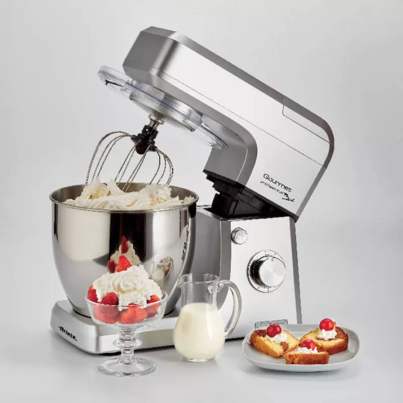 Ariete 1598 Gourmet Professional 7L Metal – Planetinis maišytuvas su blenderiu, nerūdijančio plieno dubuo 7 l, stiklinis ąsotis, 1200 W, 6 greičių