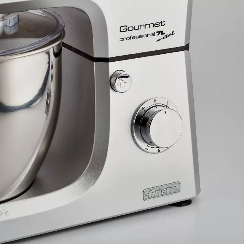Ariete 1598 Gourmet Professional 7L Metal – Planetinis maišytuvas su blenderiu, nerūdijančio plieno dubuo 7 l, stiklinis ąsotis, 1200 W, 6 greičių