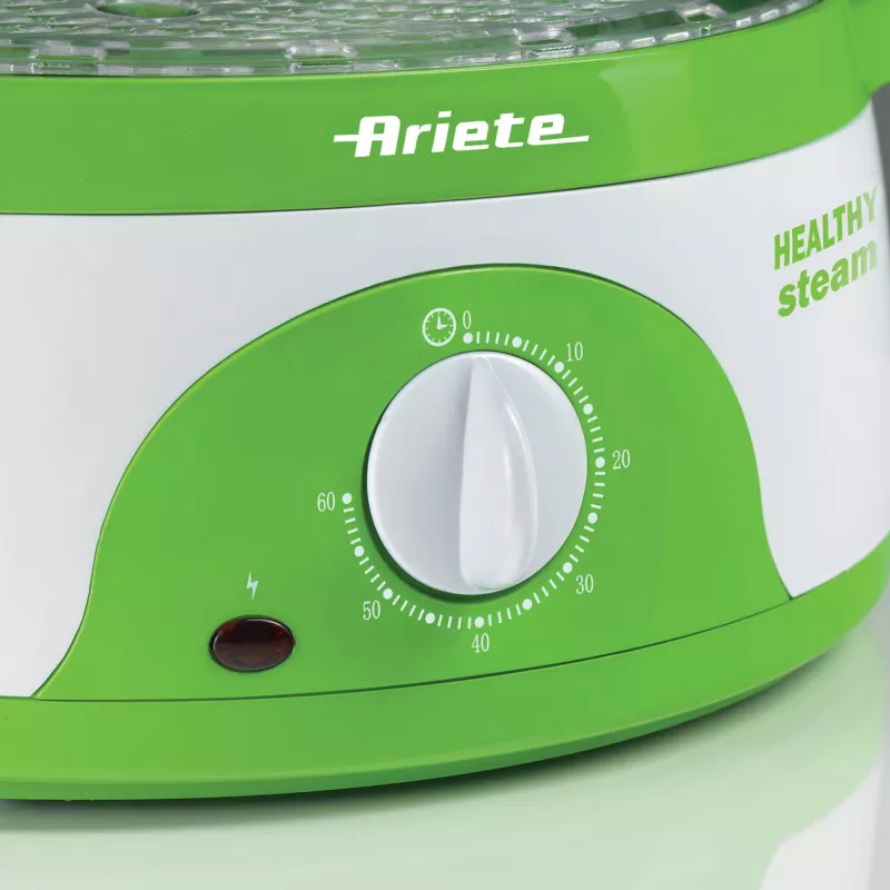Ariete 911 Healthy Steam - Elektrinis garintuvas - 3 krepšeliai - Indas ryžiams - Laikmatis 60 min - 800 W - 9 l - Baltas ir žalias