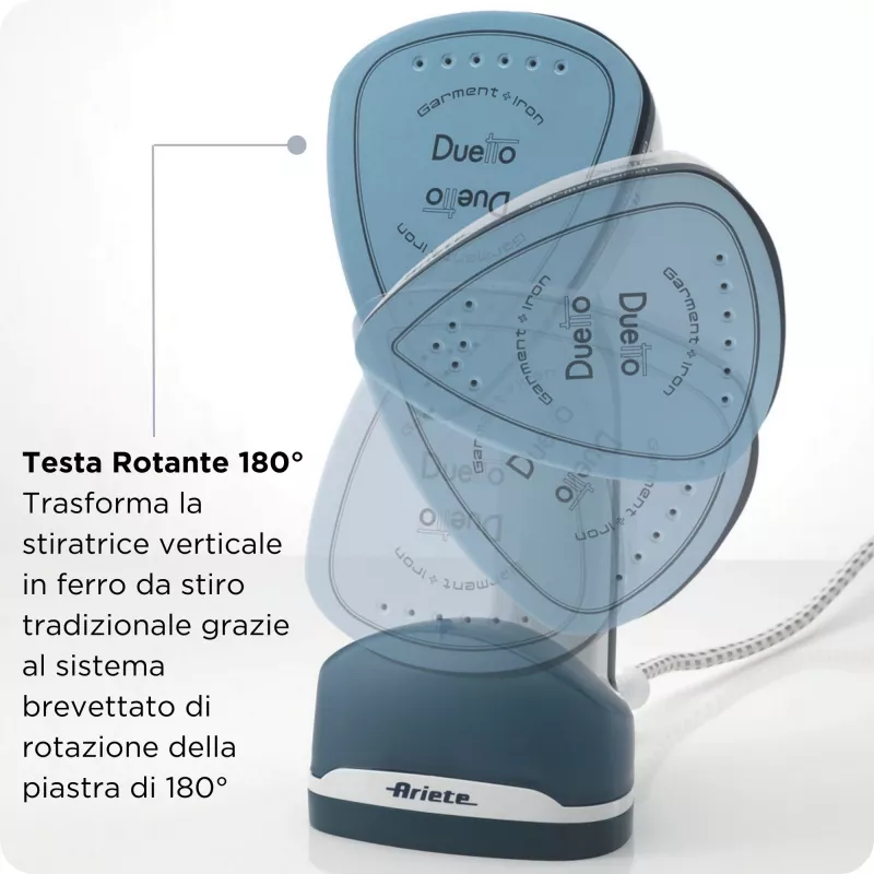 Ariete 6246 Duetto Garment Iron - Vertikalus ir horizontalus lygintuvas su nelimpančia keramine plokšte - 1000 W - Baltas ir mėlynas