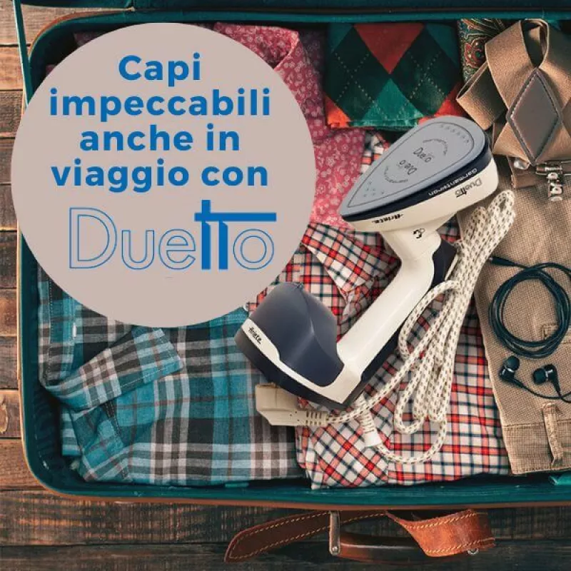 Ariete 6246 Duetto Garment Iron - Vertikalus ir horizontalus lygintuvas su nelimpančia keramine plokšte - 1000 W - Baltas ir mėlynas