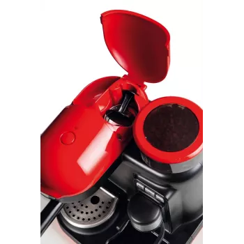 Ariete 1318 Moderna Espresso kavos aparatas su integruotu kavos malūnėliu, kavos pupelėms ir maltai kavai, pieno putojimo funkcija kapučino gamybai, 1 ir 2 puodelių filtras, 1080 W, 800 ml, raudona
