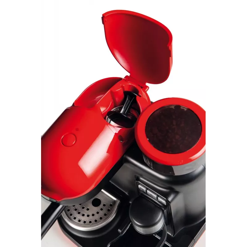 Ariete 1318 Moderna Espresso kavos aparatas su integruotu kavos malūnėliu, kavos pupelėms ir maltai kavai, pieno putojimo funkcija kapučino gamybai, 1 ir 2 puodelių filtras, 1080 W, 800 ml, raudona