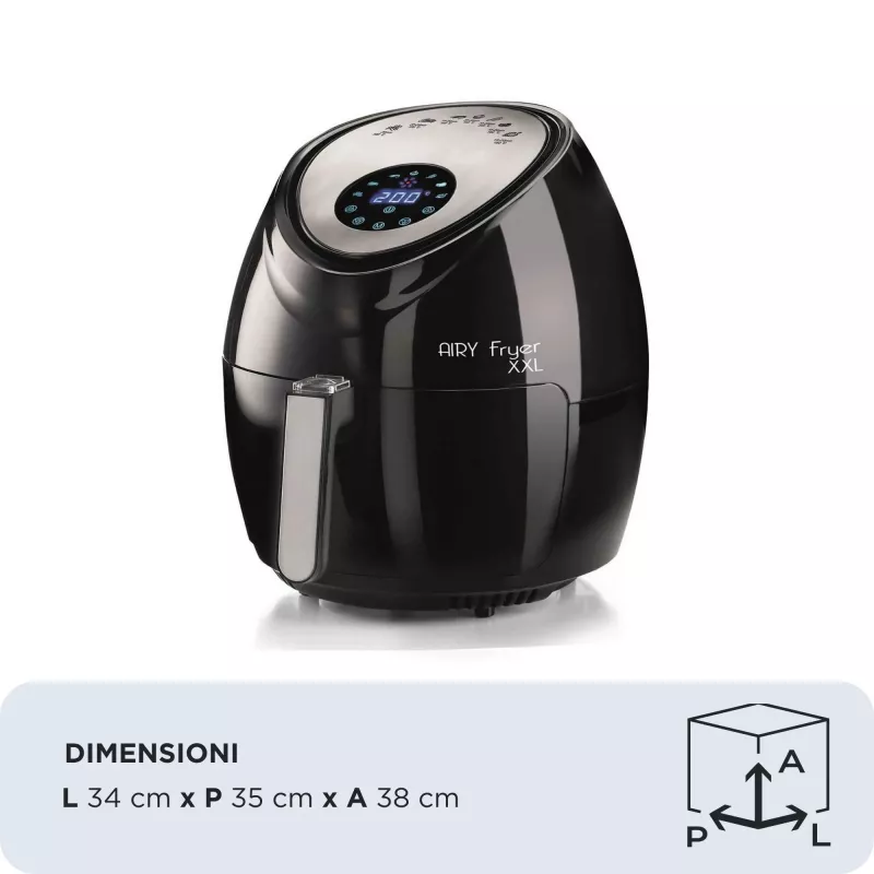 Ariete 4618 Airy Fryer XXL - Oro gruzdintuvė - Kepa 2,5 kg bulvyčių - 7 litrai - Gaminimas be aliejaus ir riebalų - 1800 W - Juoda