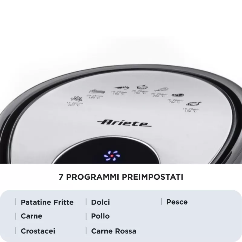 Ariete 4618 Airy Fryer XXL - Oro gruzdintuvė - Kepa 2,5 kg bulvyčių - 7 litrai - Gaminimas be aliejaus ir riebalų - 1800 W - Juoda