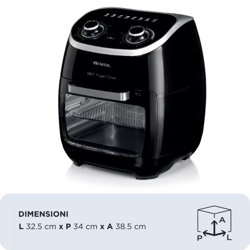 Ariete 4619 Airy Fryer Oranžinė – oro gruzdintuvė ir elektrinė orkaitė su rotiseriu, besisukančiu krepšiu, džiovintuvu, 2000 W, 11 L, plieninė