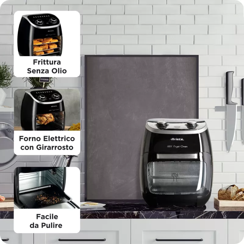 Ariete 4619 Airy Fryer Oranžinė – oro gruzdintuvė ir elektrinė orkaitė su rotiseriu, besisukančiu krepšiu, džiovintuvu, 2000 W, 11 L, plieninė